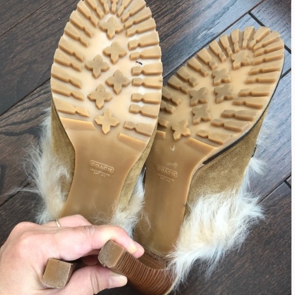 COACH Tan Suede Shearling Mules - Picture 7 of 8
